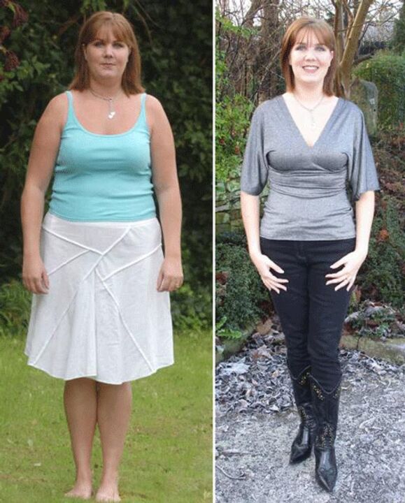 Mujer antes y después de adelgazar con dieta de kéfir